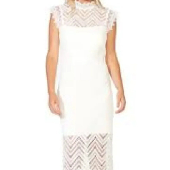 BARDOT Imogen High Neck White Crochet Lace Midi Dress Size US 10/Large Cocktail - Picture 6 of 6
